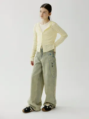 Джинсы SELA широкие с принтом для девочек, голубой, арт. 43811