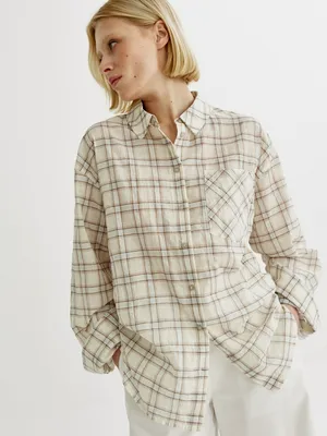 Рубашка SELA оверсайз в клетку, бежевый, арт. 43920