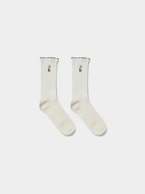 Носки SELA с вышивкой и фигурной окантовкой, белый, арт. 43927