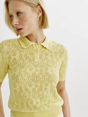 Вязаный джемпер-поло Sela с ажурным воротником, желтый, арт. 43929