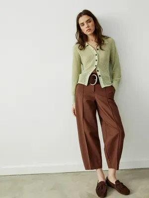 Брюки SELA укороченные свободные со стрелками с высокой посадкой, коричневый, арт. 43934