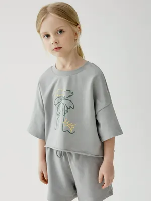 Комплект из футболки и шорт SELA для девочек, серый, арт. 43949