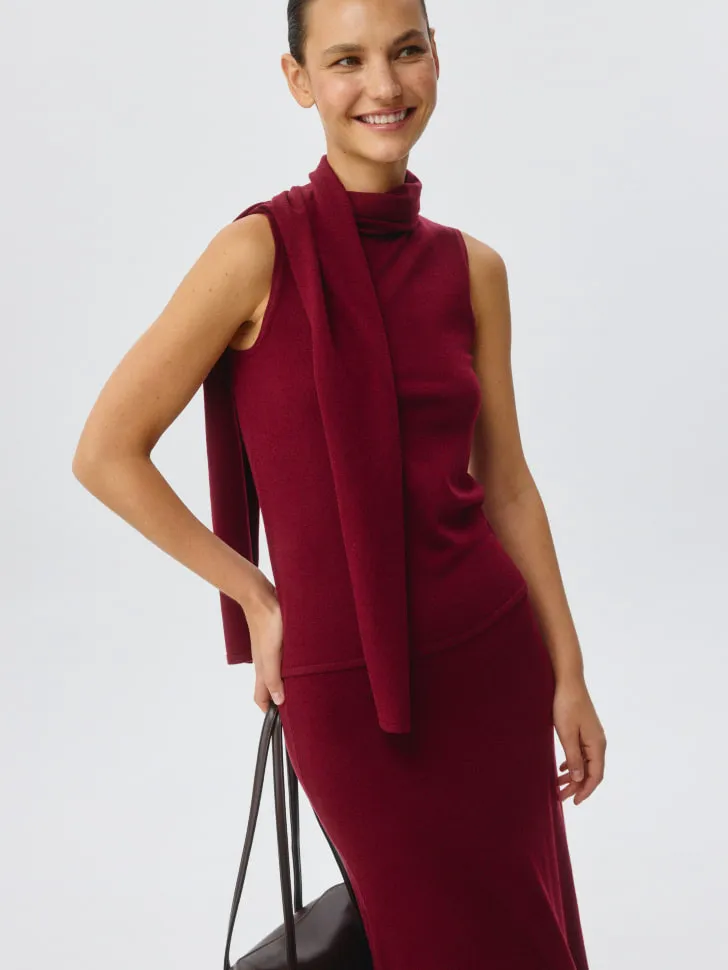 Топ с декоративным шарфом, бордовый, арт. 4395
