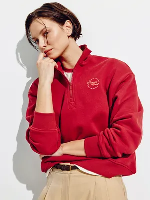 Свитшот Sela с вышивкой и высоким воротником на молнии, красный, арт. 43956