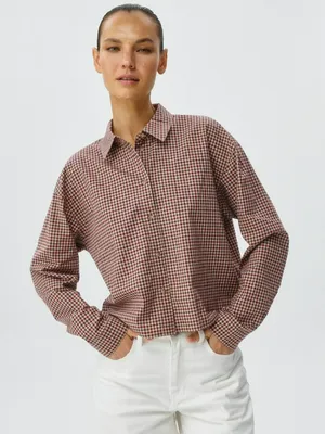 Укороченная оверсайз рубашка в мелкую клетку, арт. 4397