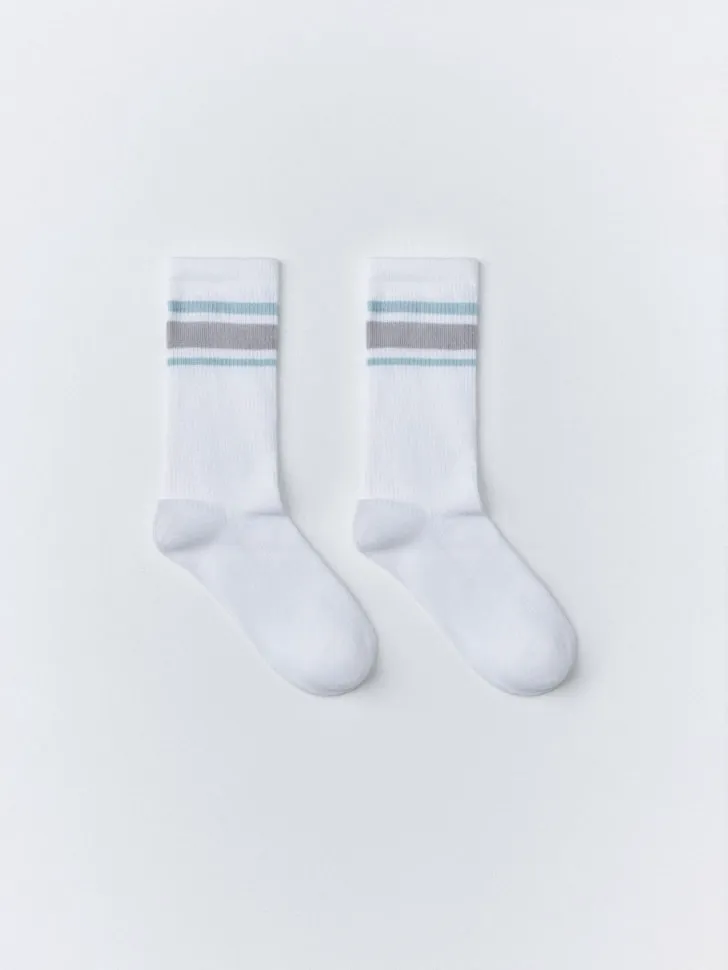 Высокие носки в рубчик, белый, арт. 4407
