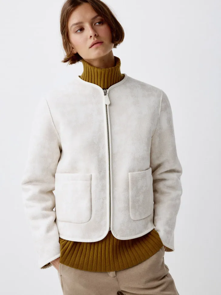 Укороченная дубленка из экокожи, бежевый, арт. 4411