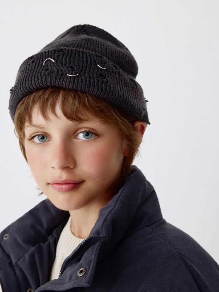 Детская короткая шапка в стиле гранж, серый, арт. 4412