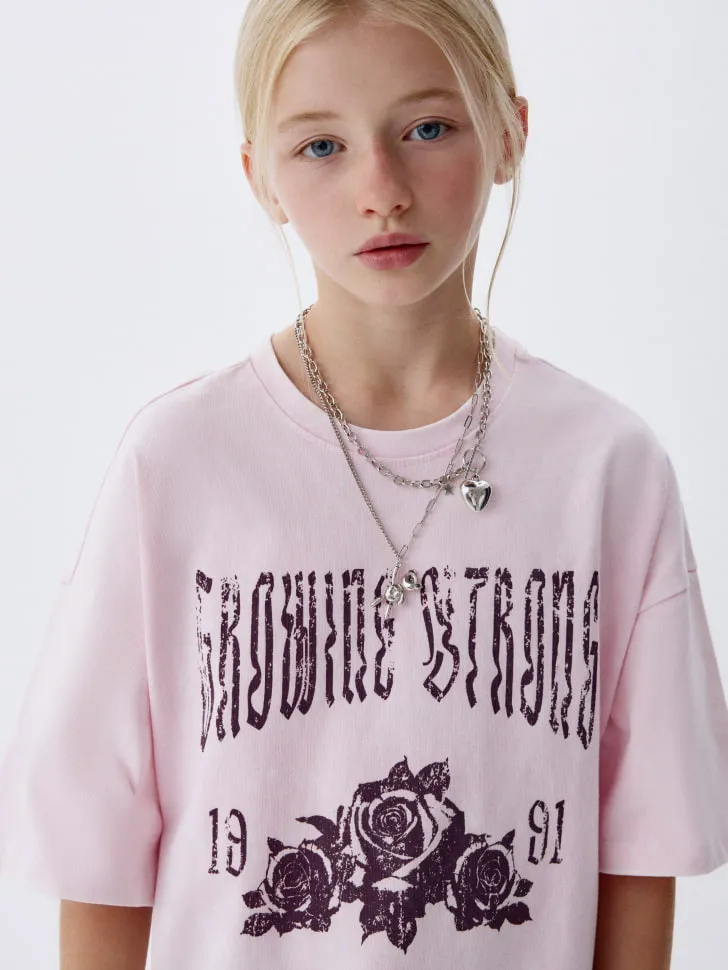 Футболка оверсайз с принтом для девочек, розовый, арт. 4424