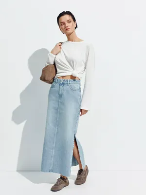 Джинсовая юбка макси SELA, голубой, арт. 44293