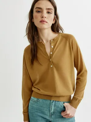 Джемпер SELA на пуговицах с лиоцеллом и льном, желтый, арт. 44299