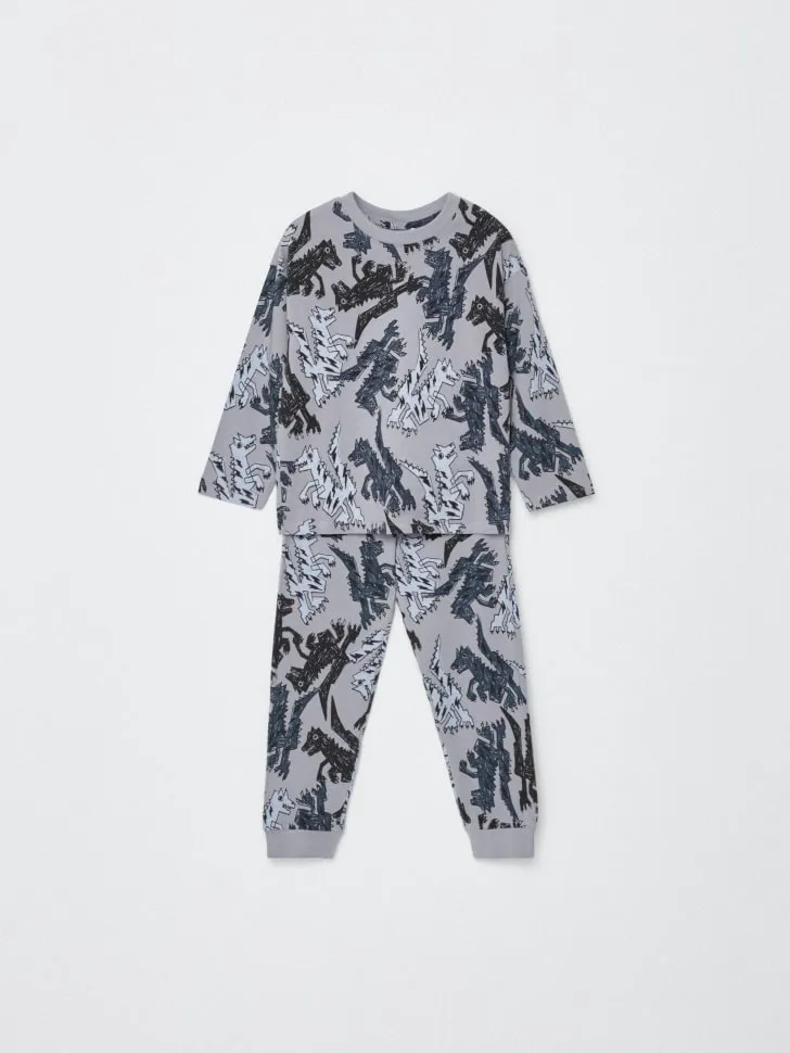 Трикотажная пижама с принтом для мальчиков, серый, арт. 4432