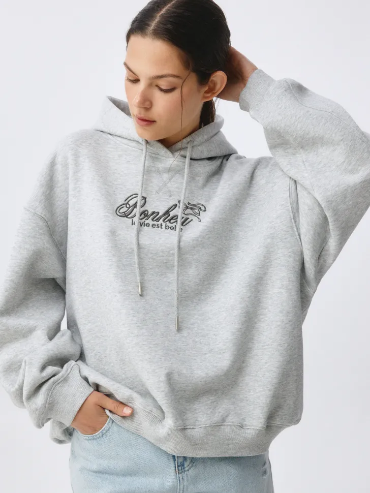 Худи оверсайз с вышивкой, серый, арт. 4441