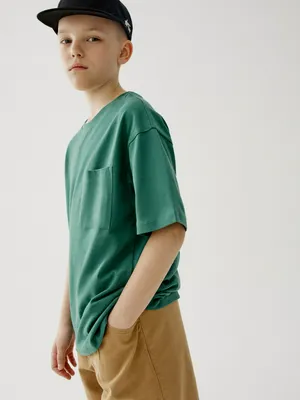 Футболка SELA оверсайз с карманом для мальчиков, зеленый, арт. 44418