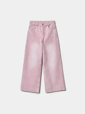 Широкие джинсы SELA со стразами, розовый, арт. 44493