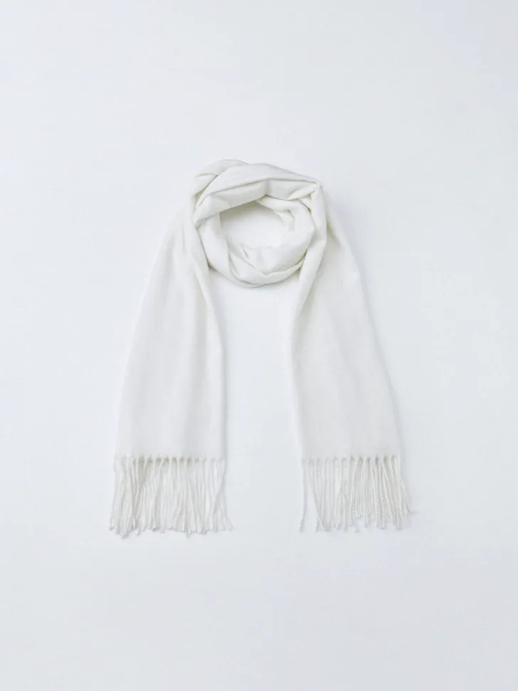 Однотонный шарф с бахромой, белый, арт. 4462