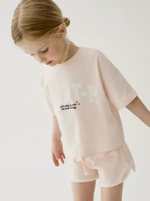 Комплект Sela из футболки и шорт для девочек, розовый, арт. 44691