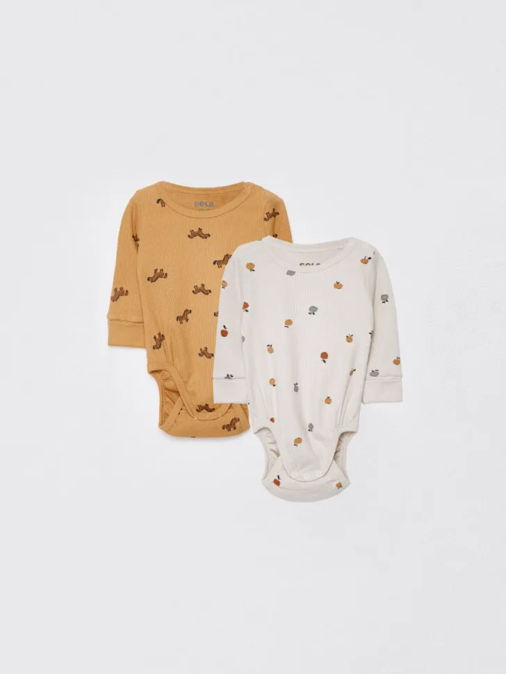 Набор из 2 трикотажных боди с длинным рукавом для малышей, разноцветный, арт. 4470