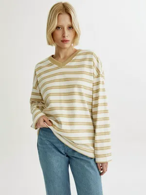 Лонгслив SELA Анна оверсайз в полоску, бежевый, арт. 44704