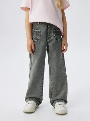 Джинсы Flare с карманами в форме сердец для девочек, арт. 4477