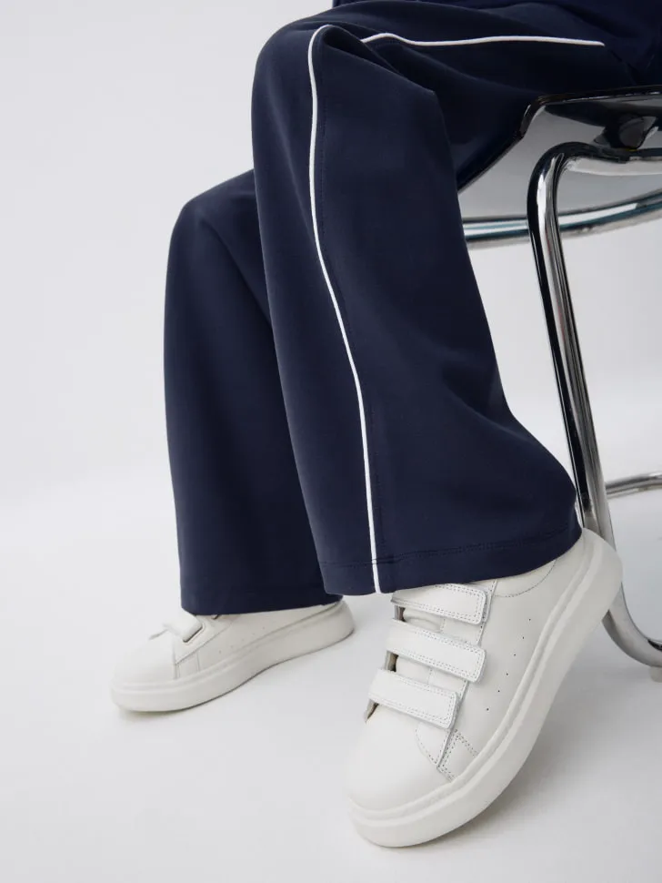 Детские кожаные кеды на липучках, белый, арт. 4479