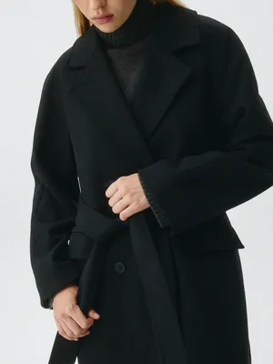 Двубортное пальто из драпа с добавлением шерсти, арт. 4482