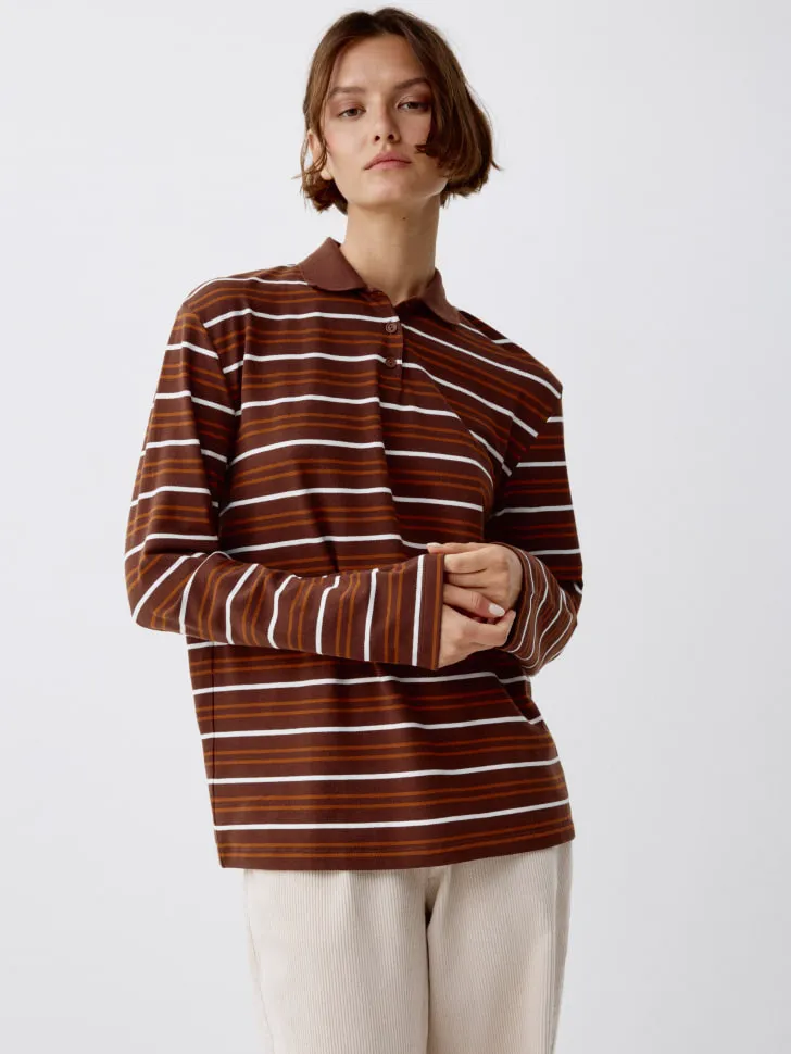 Лонгслив-поло в полоску, разноцветный, арт. 4486