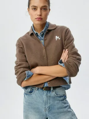 Вязаный кардиган с вышивкой из смесовой шерсти, арт. 4487