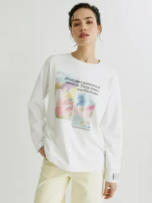 Лонгслив Sela с принтом, белый, арт. 44929