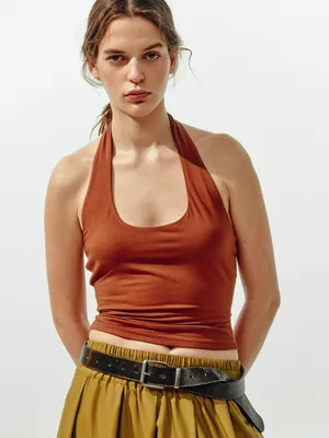 Укороченный топ-халтер Sela, коричневый, арт. 44958