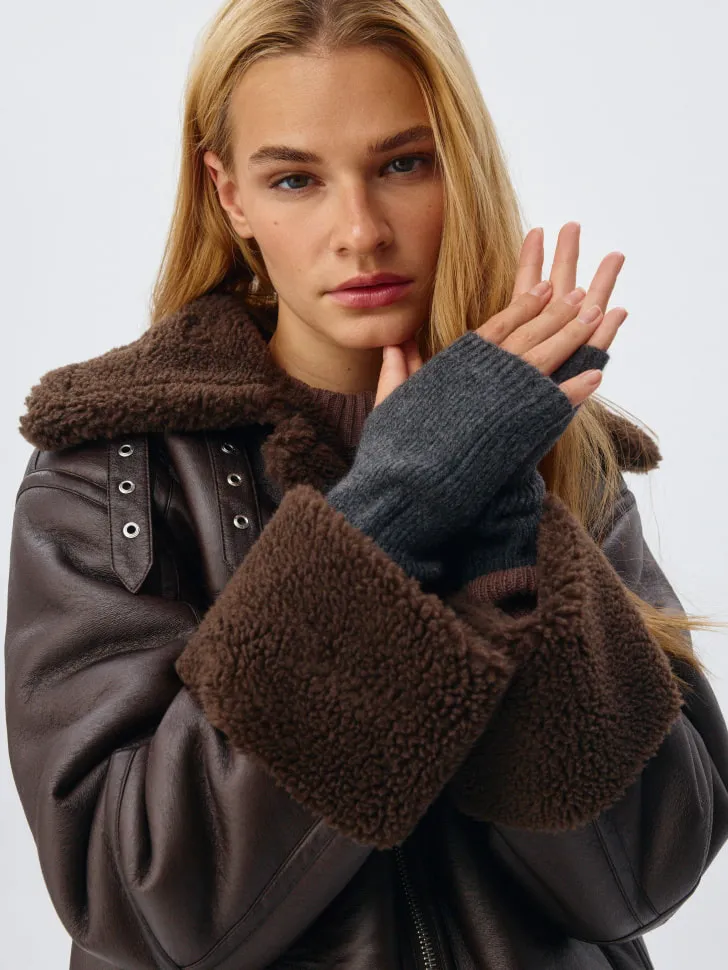 Вязаные митенки с содержанием шерсти, серый, арт. 4497