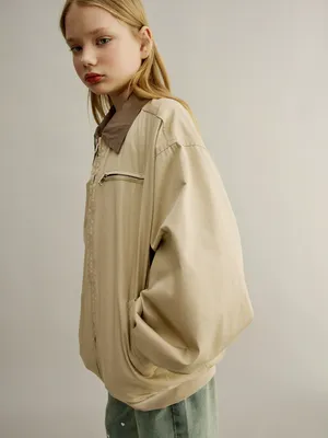 Бомбер SELA оверсайз с воротником для девочек, бежевый, арт. 44971