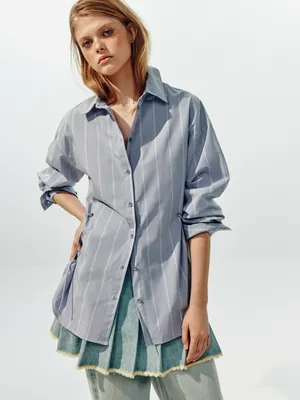 Рубашка SELA Young удлиненная с драпировкой, голубой, арт. 44987