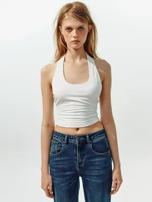 Укороченный топ-халтер SELA, белый, арт. 44988