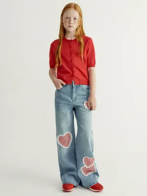 Джинсы Sela широкие с декором для девочек, голубой, арт. 44995