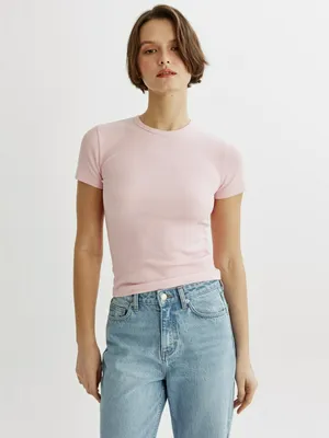 Футболка SELA приталенная в рубчик, розовый, арт. 45002