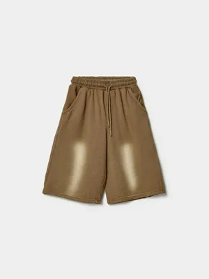 Шорты SELA удлиненные из футера с эффектом стирки для девочек, коричневый, арт. 45039