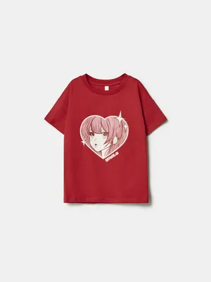 Футболка Sela с принтом аниме для девочек, красный, арт. 45053