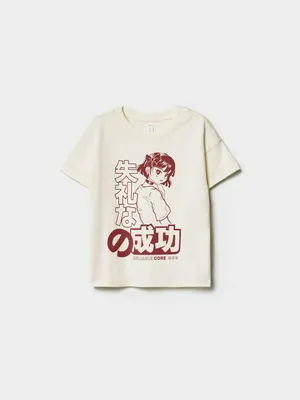 Футболка SELA для девочек с аниме принтом, бежевый, арт. 45054