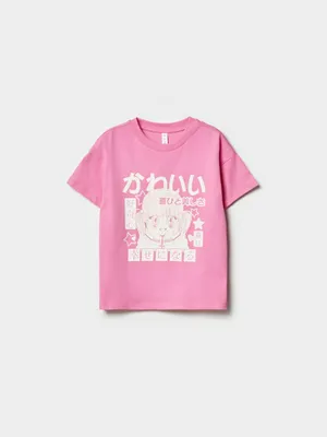 Футболка SELA с аниме-принтом для девочек, розовый, арт. 45057