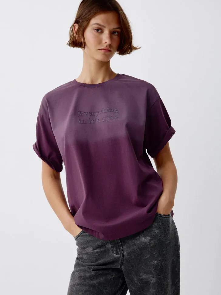Футболка оверсайз с принтом и эффектом спрея, фиолетовый, арт. 4508