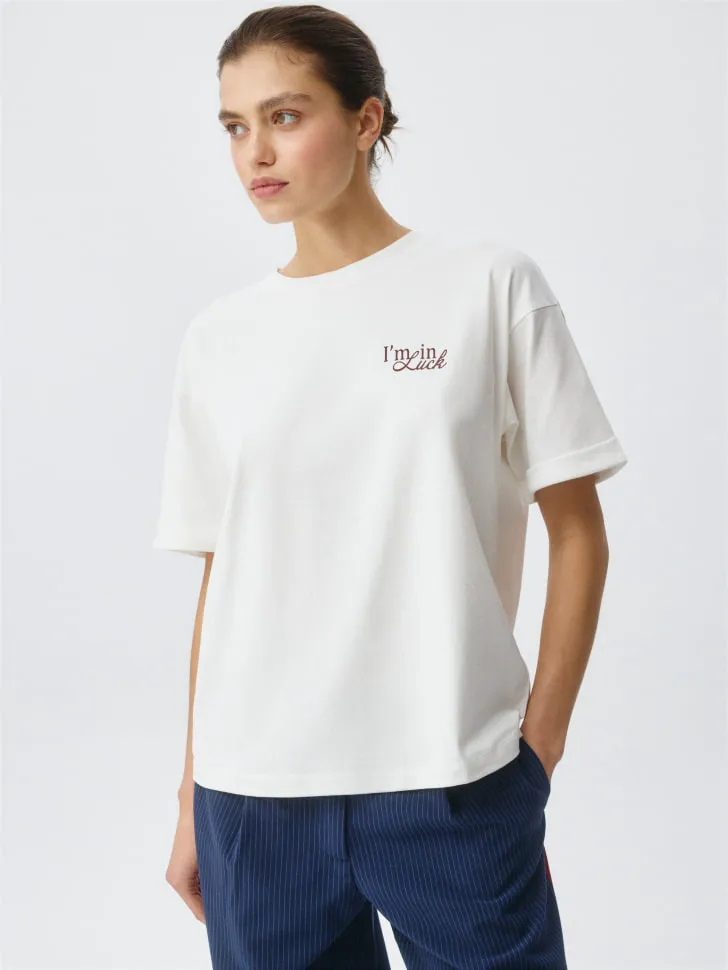 Футболка оверсайз с принтом, белый, арт. 4509