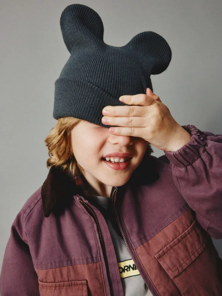 Вязаная шапка с ушками детская, серый, арт. 4514