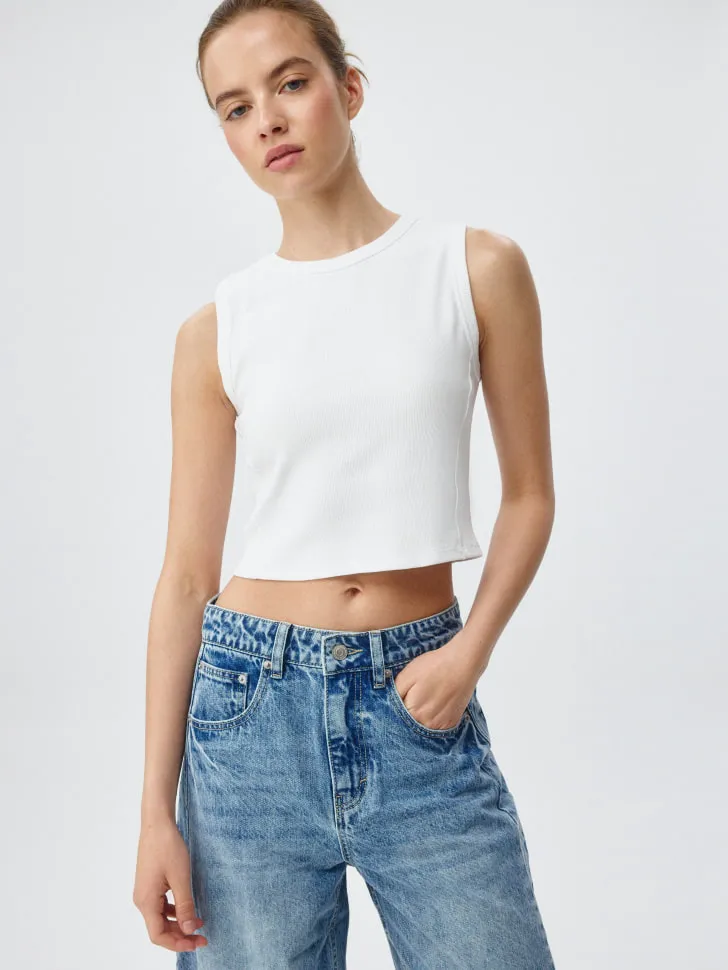 Базовый топ в рубчик, белый, арт. 4537