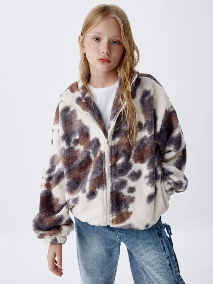 Флисовая толстовка с коровьим принтом для девочек, разноцветный, арт. 4539