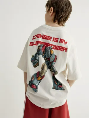 Футболка оверсайз с принтом SELA для мальчиков, белый, арт. 45400