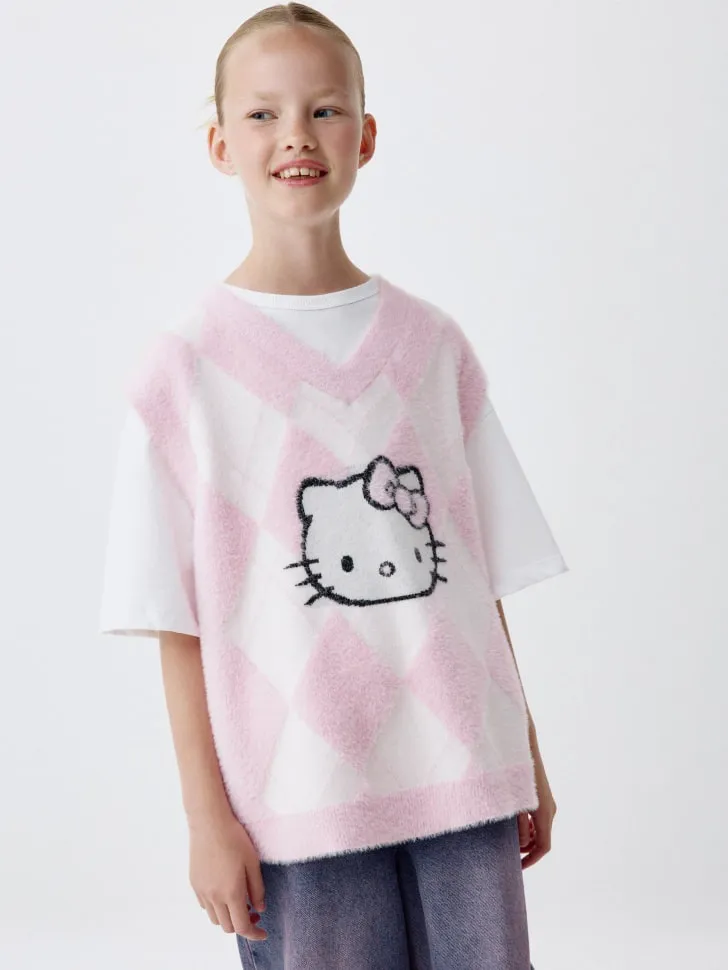 Жилет оверсайз с вышивкой Hello Kitty для девочек, разноцветный, арт. 4542