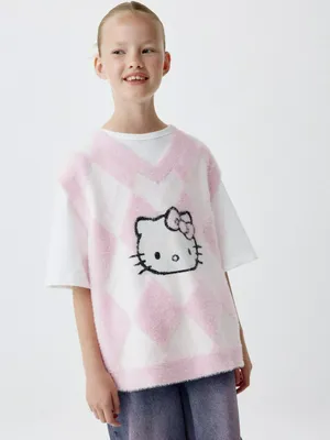 Жилет оверсайз с вышивкой Hello Kitty для девочек, разноцветный, арт. 4542