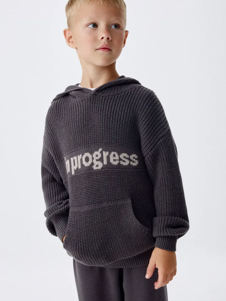 Вязаное худи с капюшоном для мальчиков, серый, арт. 4545