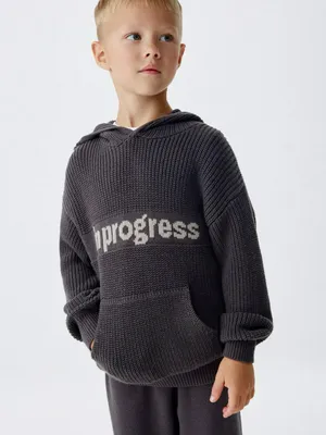 Вязаное худи с капюшоном для мальчиков, серый, арт. 4545